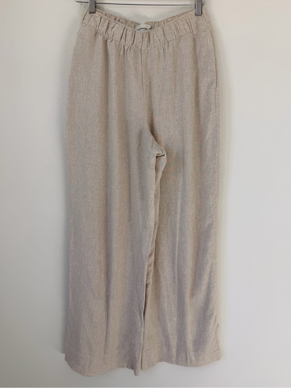 Abercrombie & Fitch Wide Leg Linen-Blend Pants in Beige